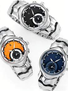 双色表盘男士腕表，不对称复古优雅不锈钢表带时尚腕表 - 均碼 - 查看 2