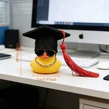 1pc Graduation Season Duck With Hat & Fashion Glasses Decor, Car Dashboard Decoration, PVC Car Interior Accessory, Suitable For Motorcycle & Bicycle, Office Desk Ornament, Decorative Element, Car Accessory, Office Decor, Holiday & Graduation Gift - A - View 3
