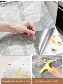 1roll Thick Glossy Grey Silver Marble Peel And Stick Kitchen Sticker For Countertop And Cabinet Waterproof Removable Marble Contact Wallpaper With Air Guide Slot Self-Adhesive Furniture Sticker - Multicolor - View 8