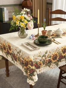 1件复古花卉桌布，牡丹、向日葵和薰衣草印花，蕾丝花边，涤纶材质，适合春季和母亲节主题装饰，防水防污，适用于厨房、餐厅、春季早午餐和母亲节派对 - 彩色 - 查看 21