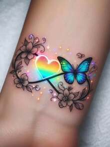 1pc Waterproof & Sweat-Resistant Colorful Temporary Tattoo Sticker, Including Flower, Succubus And Butterfly Patterns, Fashionable , Suitable For Women, Lasts 3-5 Days - Multicolor - View 3