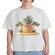 Camiseta de algodón 100% estampado piña, playa verano casual - Blanco - Ver 8