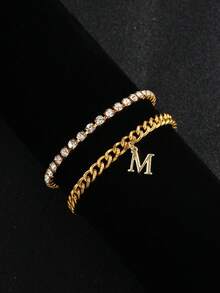 Hip Hop Initial Anklet For Women, Stackable Crystal Tennis Chain Foot Jewelry Gift - Custom Lettering Anklet - View 9
