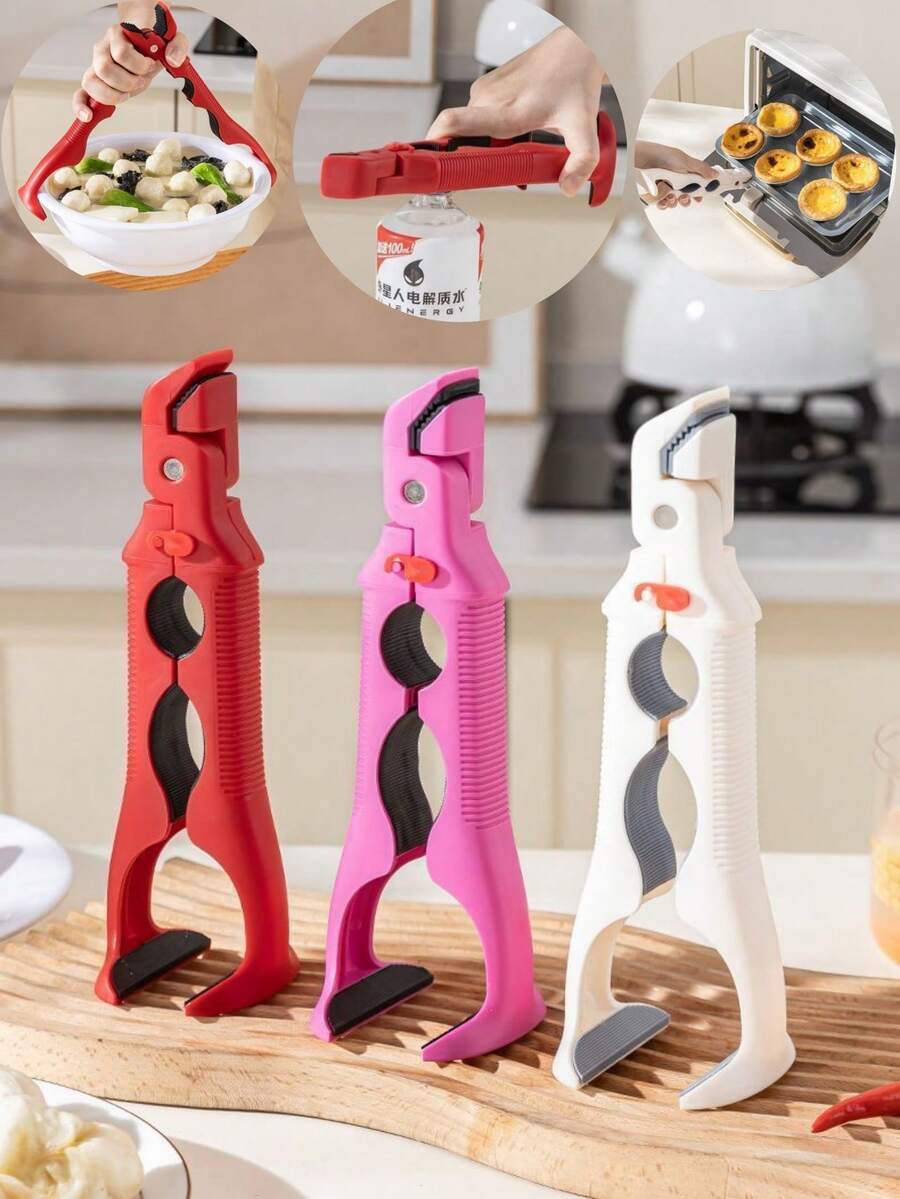 3-In-1 Heat Resistant Dish & Bowl Clip, Bottle Opener, Silicone Kitchen Tongs, Microwave Silicone Clamp For Steaming Bowls & Plates, Non-Slip Oven Baking Tongs