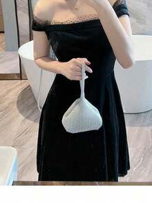 4pcs Women's Fashion Versatile Elegant Crystal Rhinestone Handbag, Necklace, Bracelet, Earrings Jewelry Set For Evening Dress Party - Silver - View 2