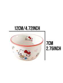 3pcs Sanrio Character Ceramic Rice Bowls, Hello Kitty, Kuromi, Chichi & Lili Designs, Porcelain Material, Colorful Rim, Non-Slip Base, Large Capacity, Microwave & Dishwasher , Heat Resistant, Stackable, Easy To Clean, Cute Tableware, Suitable For Children Boys & Girls, Ideal Gift For Sanrio Fans - Multicolor - View 13