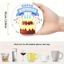 6pcs/Set Wooden Coasters With Birthday Cake Themed Prints, Thick Insulation Non-Slip Design, Cute Patterns, Practical Coasters For Birthday Party, Gathering, Add Warm Atmosphere To Dining Table, Suitable For Gift Or Personal Use - Wooden Board-coaster - View 6