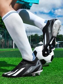 1 Pair Men's Soccer Cleats, Low-Top Outdoor Team Sports Shoes, Adult & Youth Sizes, AG Long Studs For FG Soft Ground & Natural Grass, Lace-Up Leather Football/Soccer Shoes - Black - View 9