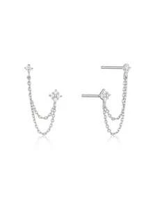 1 Pair Women's Cubic Zirconia Inlaid Teardrop Earrings, Suitable As Gifts For Occasions Like Valentine's Day, Wedding, Mother's Day - 銀色 - 查看 2