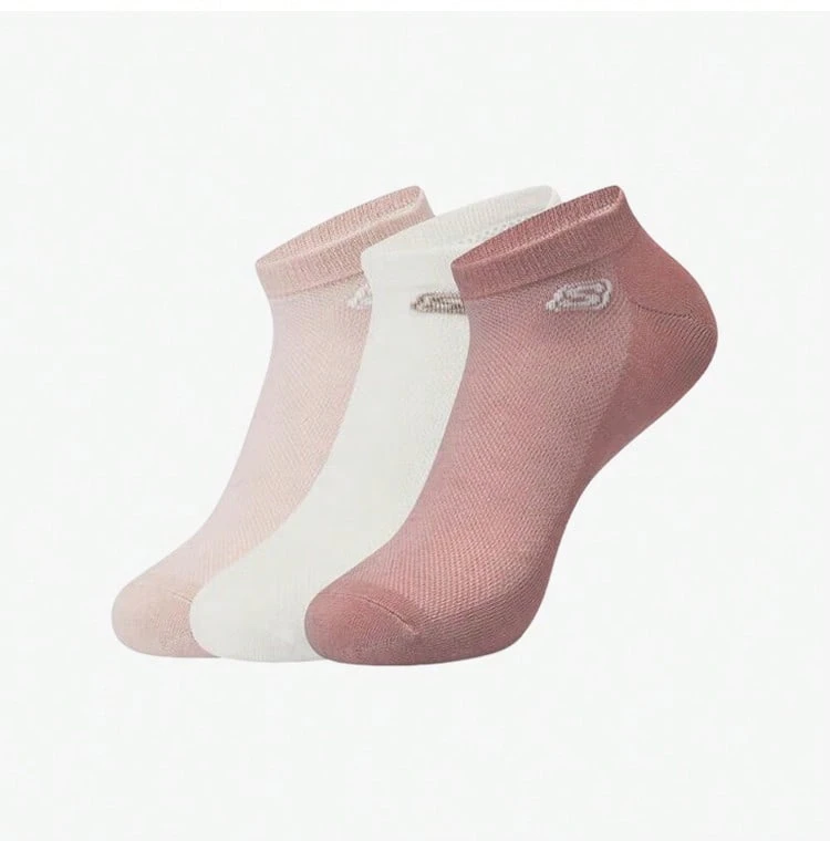 Skechers 3双装新款耐穿短款运动袜,男女通用 - 藕粉紅/白/粉紅 - 查看 1