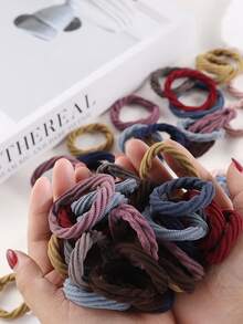 100条高弹无缝发圈，时尚多色尼龙材质，不伤发，加厚发圈，耐用弹力卷发马尾圈，适合运动、健身、瑜伽、办公、日常造型，母亲节、复活节、情人节、生日等节日实用礼物 - 斜紋莫蘭迪 - 查看 10