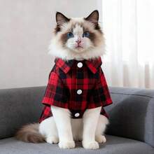 Classic Red Black Plaid Dog Shirt | Casual Button Down Pet T-Shirt For Small Medium Dogs - Multicolor - View 4