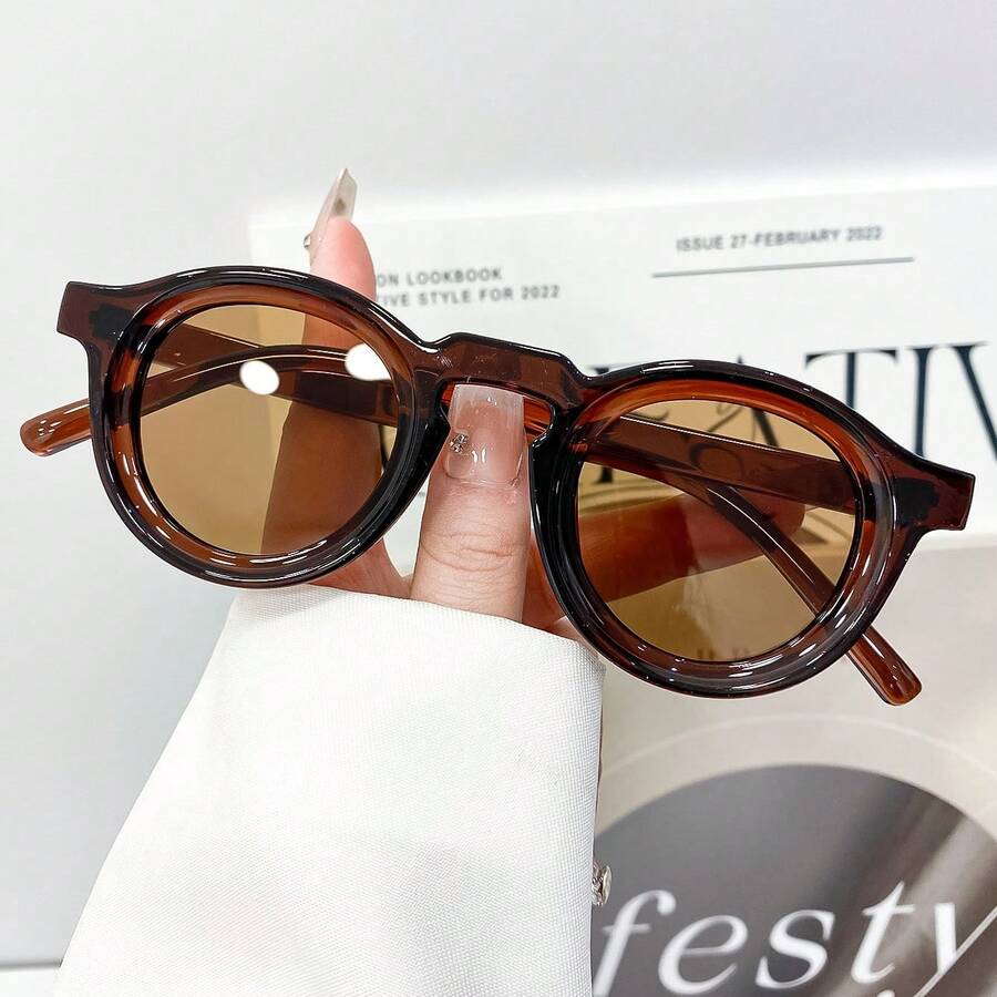 New Round Small-Frame Fashion Glasses, Classic And Versatile, In Candy Colors, Suitable For Both Women And Men, Perfect For Daily Wear And Party Accessories - Màu vàng - Xem 1