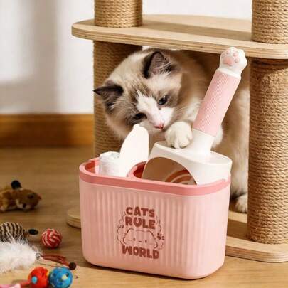 Cat Supplies & Cat Litter Scoop With Storage Rack, Durable Plastic Material, Extra Trash Bag Storage Compartment, Essential Pet Hygiene Item, Must-Have For Multi-Cat Households, Easy Access & Kitten Supplies