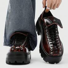 Men's Thick-Soled Workwear Casual Lace-Up Fashion Shoes 2026 New Large-Toe Derby Shoes - 紅色 - 查看 9