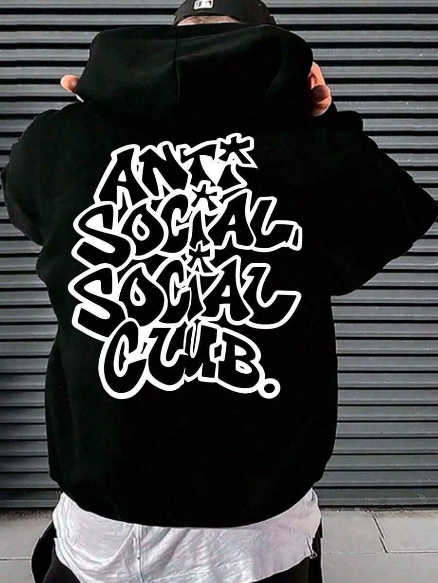 Blusa de Frio Moletom Casual Estilo Streetwear Anti Social Casaco Canguru Minimalista em Alta Moderno Minimalista Style - Preto - Visão 1