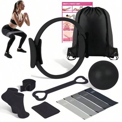 14 Pieces Yoga Set, Pilates Tension Rope Deep, Back Opener, Yoga Ball, Resistance Band.Yoga Socks, Fitness Socks, Yoga Tension Band