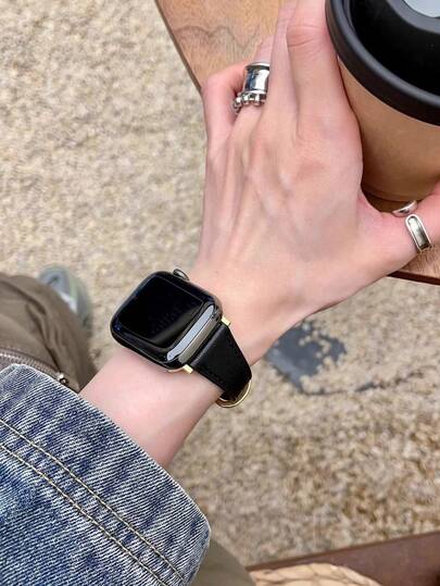 1pc High-Quality Leather Horseshoe Buckle Watch Band, Compatible With Apple Watch 42mm, 38mm, 40mm, 41mm, 44mm, 45mm, 46mm, 49mm, Fashionable Smart Watch Replacement Strap, Suitable For Apple Watch Series Ultra2, Ultra SE2, SE 10, 9, 8, 7, 6, 5, 4, 3, 2, 1, Unisex, Great For Student Back-To-School Gift