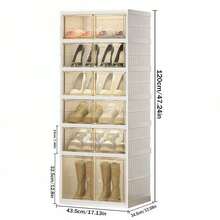 3/6/9-layerShoe box Foldable storage box Easy to assemble Transparent plastic Stackable shoe storage cabinet with lid Large shoe rack - Blanco - Ver 3