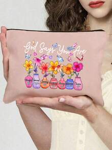 1 pieza Bolsa de maquillaje cristiana inspiradora | "Dios dice que eres único" Estampado floral religioso y versículo bíblico Organizador de viaje portátil con cremallera multifuncional | Disponible en varios colores | Adecuado para uso diario, viajes, playa, vacaciones, viajes de negocios, viajes al trabajo y vida universitaria | Regalo perfecto para damas en vacaciones/Pascua/Día de la Madre/Día de la Independencia/Temporada de bodas/Graduación/Aniversario/Cumpleaños - Multicolor - Ver 13
