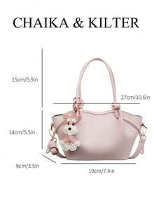 CHAIKA & KILTER 1 Stück einfarbige PU-Leder Umhängetasche, Damen Lässig Mode Beuteltasche mit plissiertem Design, verstellbarer Taillengurt, doppelte Griffe, Magnetverschluss, geeignet für Reisen, Einkaufen, Dates, Geschenke für Frauen, passend für Teenager, Studenten und Bürodamen, ideal für Büro, Schule, Arbeit, Pendeln, Outdoor, Reisen, Picknick (mit Anhänger verkauft) - Pink - Übersicht 4