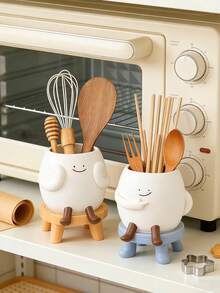 Cute Sitting Egg Utensil Holder – Resin Kitchen Storage Organizer For Cooking Utensils & Brushes | Playful Character Design Crock For Countertop & Vanity | Weather Resistant Durable Decor For Kitchen & Dining Utensil Holder, Kitchen Organizer, Chopstick Storage, Brush Holder - Multicolor - View 2