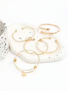 Bộ 5 vòng tay hình ngôi sao năm cánh cổ điển có thể điều chỉnh kích thước, vòng tay hở nhiều họa tiết thắt nút và dập nổi dành cho nữ. - Vàng - Xem 2