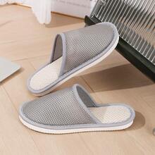 女士新款亚麻拖鞋，舒适静音室内家居拖鞋，透气镂空鞋面，卧室情侣拖鞋，酒店拖鞋 - 灰色 - 查看 8