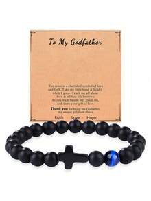 新款哑光串珠手链,配虎眼石和小十字架吊坠,黑曜石手链 - 手鍊 - 查看 29