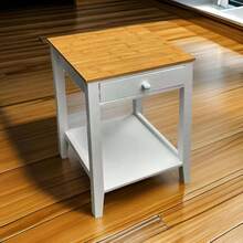 NATURAL TOP WHITE BEDSIDE TABLE CABINET STORAGE BEDROOM SHELF/DRAWER NIGHTSTAND - Multicolor - View 2