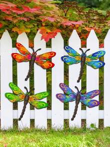 1pc/4pcs Vibrant Metal Dragonfly Wall Decor, Fade-Resistant Metal Dragonfly Hanging Ornament, Suitable For Garden Fence, Wall, Yard Exterior Decoration, Mother's Day/Housewarming Gift - A - View 3