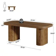 FINMIND Mesa de centro rústica de 47 pulgadas, mesa rectangular para sala de estar con esquinas redondeadas, mesa central de acento rústico con base resistente para sala de estar, apartamento, marrón - Marrón - Ver 2