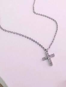 1件装不锈钢十字架项链，镶嵌锆石，适合女士日常佩戴 - 彩色 - 查看 11