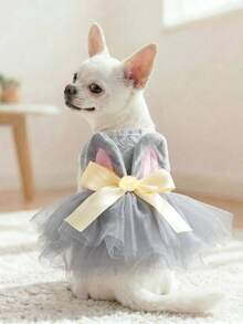 1件宠物服装，可爱浪漫薄纱连衣裙套装，适合小型犬猫，小狗婚礼礼服系列 - 彩色 - 查看 1