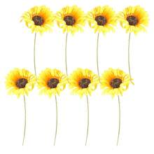 8Pcs Large Sunflowers Artificial Flowers Full Bloom Long Stem Artificial Sunflower Tall Sun Flowers Giant Silk Sunflowers With Stem Fake Sunflower Floral Arrangement For Home Wedding Decor - 黃色 - 查看 6