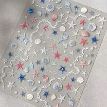 1包海洋假日主题自粘DIY美甲贴纸，可定制贴纸 - 5D 3D贝壳海星美甲贴纸，美甲产品及配件，适合女孩和女士美甲工具 - 秋季、冬季、圣诞节、夏季美甲，适合家庭美甲沙龙 - 彩色 - 查看 11