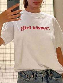Lesbian Girl Kisser T-Shirt, Pride LGBTQ Sweatshirt, Retro Pansexual Shirt, Lesbian Girl Gift, Bisexual Woman Tee, Support Fit-Unisex Loose - Fit Comfortable Vintage Street - Style Cotton T - Shirt Topideal Para Amigos. - trắng - Xem 2