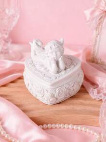 Elegante caja de joyería de resina con querubín en forma de corazón - Decoración con inspiración vintage para el tocador, dormitorio. Perfecta para guardar collares, aretes. Un encantador regalo para ella, que agrega una estética romántica a la decoración del hogar y la organización de joyas - Multicolor - Ver 7