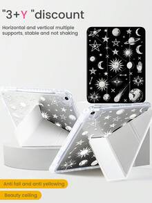 这款精致可爱的卡通太空星空行星双面亚克力水晶透明后盖，防震耐用，适用于iPad第7代、第8代（10.2英寸）和第10代。它内置笔槽，支持睡眠/唤醒功能和多种折叠支架模式，是绝佳的节日礼物。 - 彩色 - 查看 4