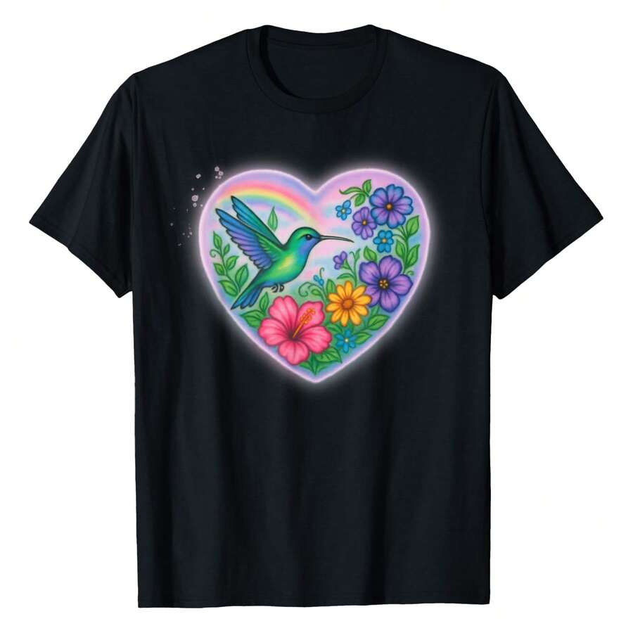 Airbrush Hummingbird Y2k Vintage 2000s, Retro Nerd Aesthetic T-Shirt - màu đen - Xem 1