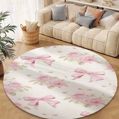 Thảm tròn họa tiết bướm và hoa màu hồng, chất liệu polyester, có thể giặt máy, thích hợp cho phòng khách, phòng ngủ, phòng học, phòng chờ, trang trí nhà cửa - Thảm phòng khách, thảm trang trí phòng ngủ, thảm thư giãn tại nhà, thảm trang trí, thảm trang trí phòng ngủ, thảm nhỏ, thảm trải sàn, trang trí nhà cửa, thảm phòng khách, thảm nhỏ phòng khách, thảm phòng ngủ, trang trí nhà cửa phòng khách, thảm ngoài trời, thảm nhung, thảm lông, thảm mùa thu/đông, dày/mềm mại, thảm có thể giặt được.