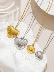 Mazuer 1件装不锈钢浪漫贝壳心形吊坠项链，18K镀金锁骨链，适合女性在度假、日常、约会、节日和生日时佩戴。 - 彩色 - 查看 2