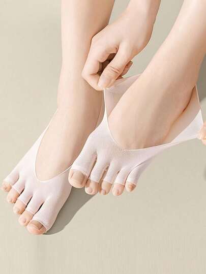 1 Pair Women's Summer Thin Breathable Five-Finger Socks, Women's Breathable Mesh Five-Finger Socks, Invisible Toe Socks Exposing Thumb And Index Finger - Comfortable Polyester Fabric Suitable For Casual Wear And Shoes, Breathable Socks, Lightweight Hosiery