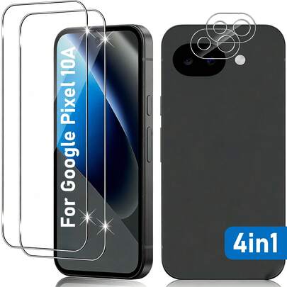 4pcs Set For 10 A/ Pixel 10/ Pixel 10 Pro/ Pixel 10 Pro XL/Pixel 10 Pro Fold, 2 Screen Tempered Glass Protectors + 2 Camera Lens Tempered Glass Protectors, Bubble-Free Protection, Fashionable Design, Perfect Fit, Glass, High-Quality Protective Film, Phone Screen Protector, Tempered Glass Protector, Phone Accessories, With Unlocking Function, Phone Care Kit, Thin Design, Smartphone Protective Film, Antenna Film Lens Design