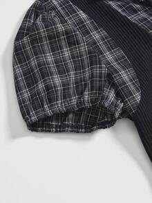 Blusa/camisa de mujer de talla grande con estampado de cuadros vintage y estilo gótico, para el regreso a clases, en color negro para el verano - Negro - Ver 4
