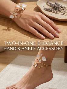 2 Stücke Boho-Stil weißer Blumen Fußkettchen für Frauen, goldfarbener floraler Wickel-Knöchelschmuck, verstellbar für Sommer Strand Urlaub Fußschmuck, elegantes Braut Hochzeit Statement Armreif Accessoire - Verschiedenfarbig - Übersicht 5