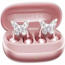 Clip-On Earbuds With Butterfly Earrings, Charge & Store Without Removing Earrings, Comfortable Fit & 50H Playtime Bluetooth Open Ear Headphones For Women, Small Ears, Gifts (Rose Gold) - Vàng hồng - Xem 2