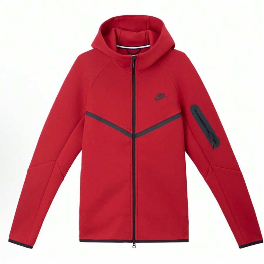 Nike Unisex Tech-Inspired Zip Hoodie & Jogger, Slim Fit Tapered Tracksuit With Cozy Lining, No Shrinkage, Effortless Streetwear Graphic Outerwear For Men & Women Set - Red Full-zip Hoodie - View 1