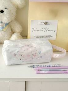 1 pieza Estuche de lápices de PVC, bolsa de almacenamiento de papelería de gran capacidad con estilo dulce Ins, impermeable y de alta calidad, con estampado de oveja linda y cisne hermoso - Bolígrafo - Ver 8