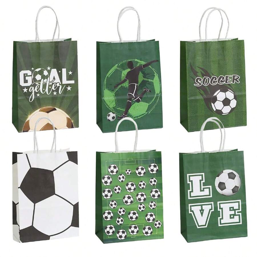 6/24pcs Football Themed Paper Bags, Football Shaped Candy Bags, Suitable For Football Theme Children & Adult Birthday Party Decorations - 334 - View 1